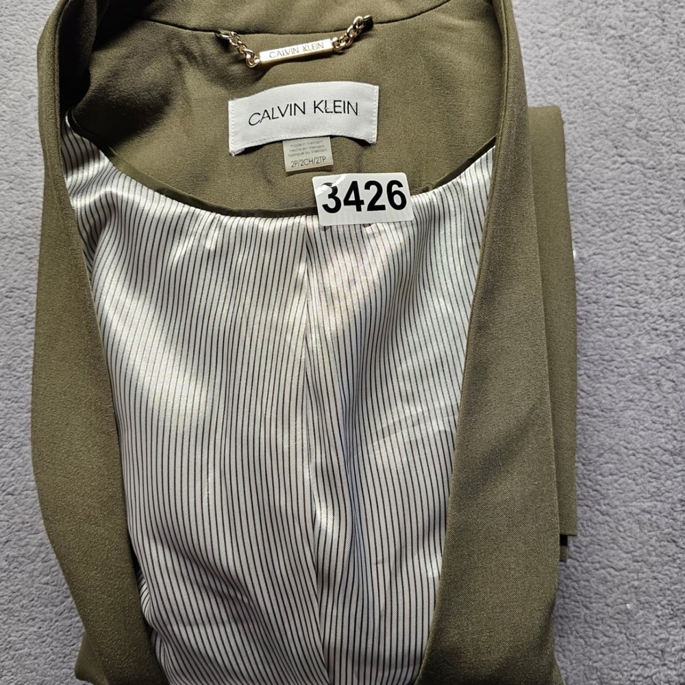 Calvin Klein Longline Coat Womens 2P Green Long Sleeve Collarless Open Front - Picture 10 of 11